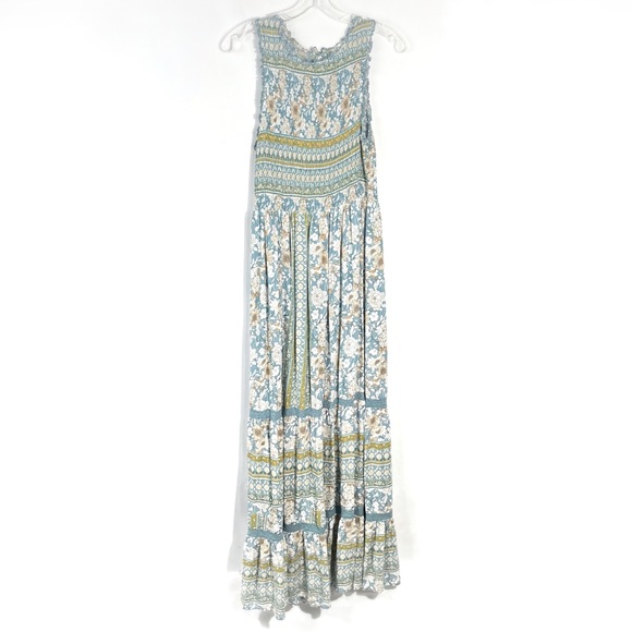 Altar'd State Dresses & Skirts - Altar’d State Blue Mandala Floral Print Chiffon Maxi Floor Length Smocked Dress